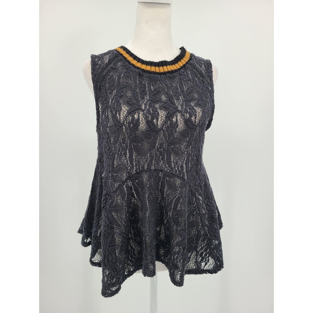 Whimsigoth Floral Lace Sweater XS Boho Dark Layering Free People Orange Gray